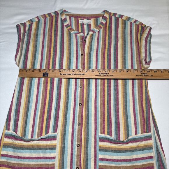 Lou & Grey for Loft XS Colorful Striped Short Sleeve Linen Blend Shirt Dress EUC - Picture 6 of 11